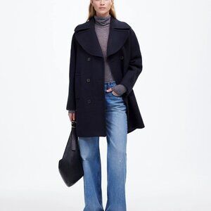 NWT Madewell Oversized-Collar Wool Peacoat in Insuluxe Fabric Navy Blue